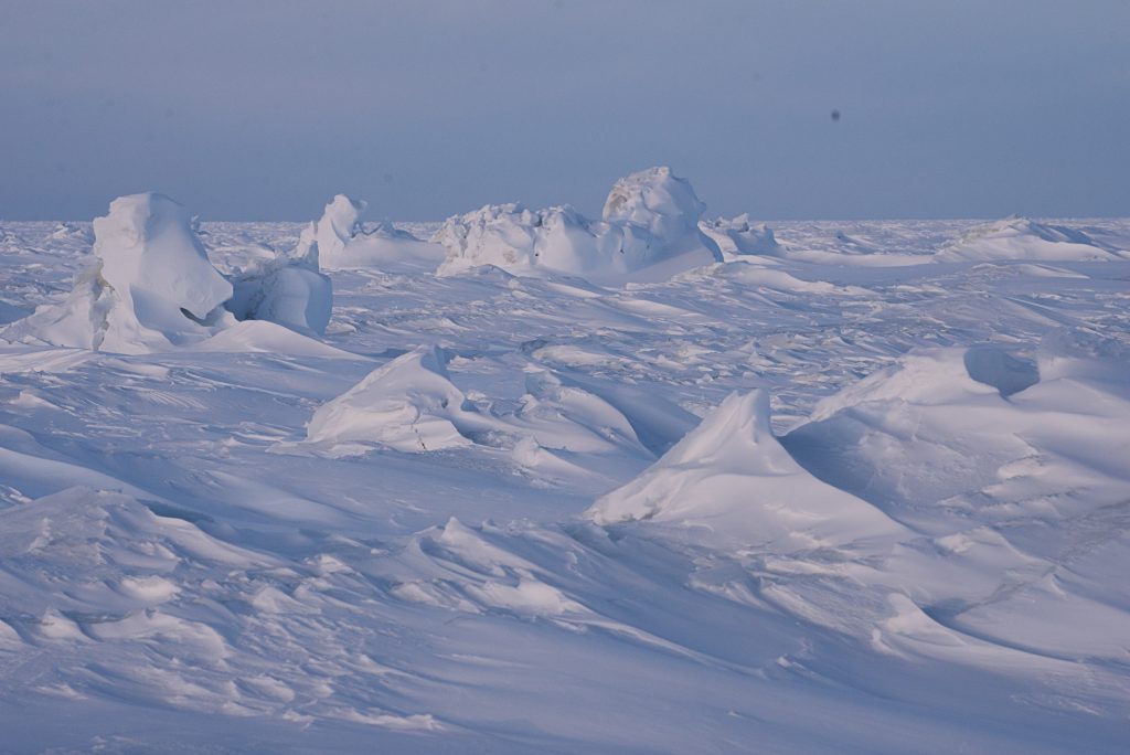 The Hudson Bay sea ice can be smooth in some areas but also exceptionally rugged in others.