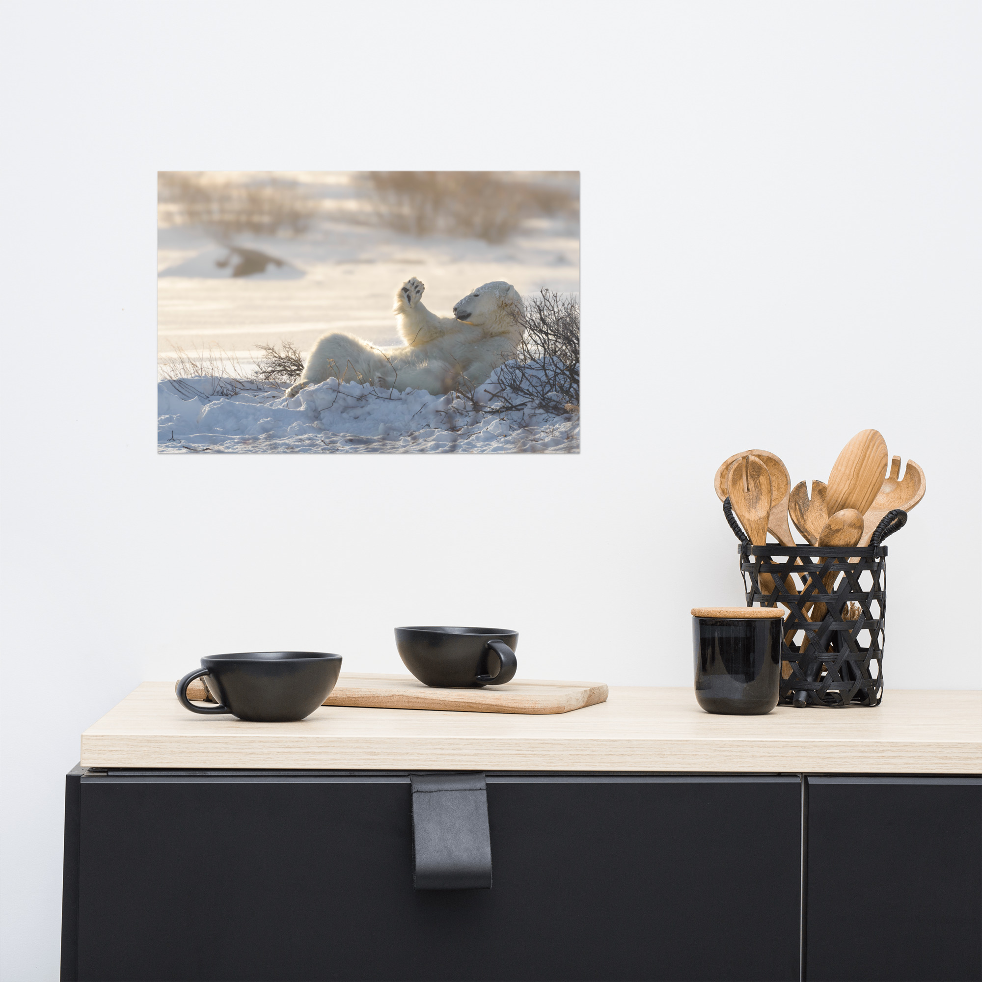 A polar bears snow bath in the golden afternoon light - Premium Photo Print (no frame) - Image 4